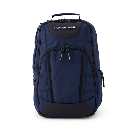 Custom navy backpack with branded team design — Purewear custom teamwear accessories