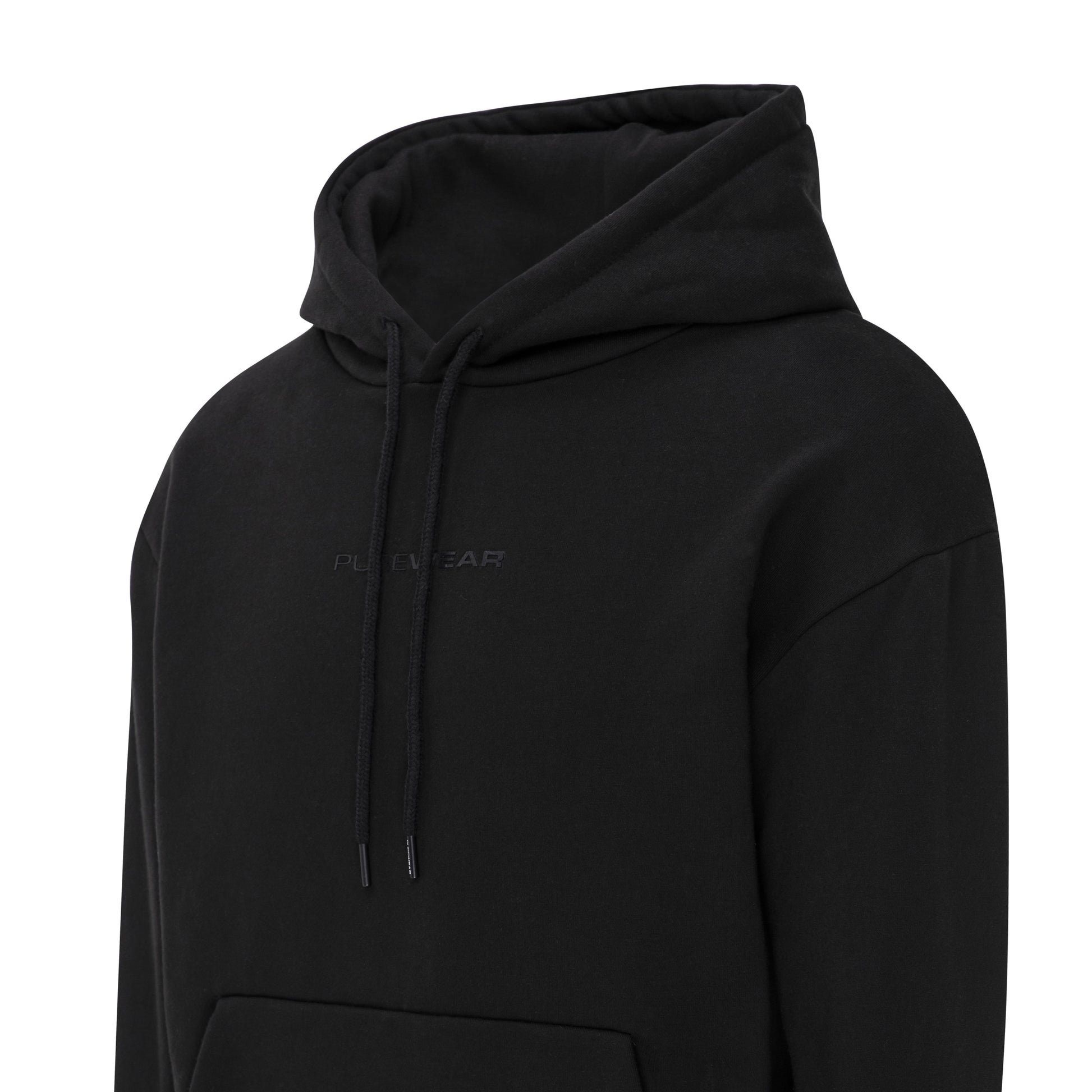 Purewear Black hoodie with a brand logo on a white background