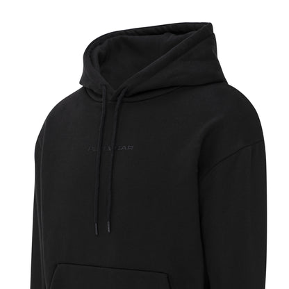 Purewear Black hoodie with a brand logo on a white background