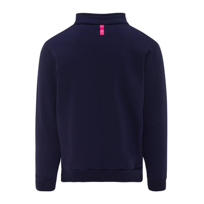 Navy blue sweatshirt with a purewear logo on the back against a white background