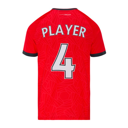 Custom Purewear Red sports jersey with number 4 and 'PLAYER' text on a white background
