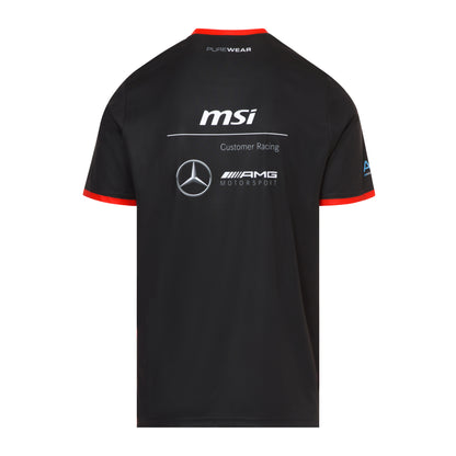 Black t-shirt with MSI and Mercedes-Benz logos on a white background by purewear