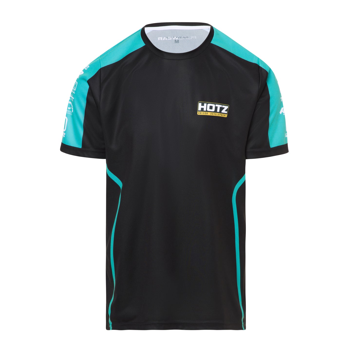 Black and teal sports shirt with 'HOTZ' logo on a white background by purewear