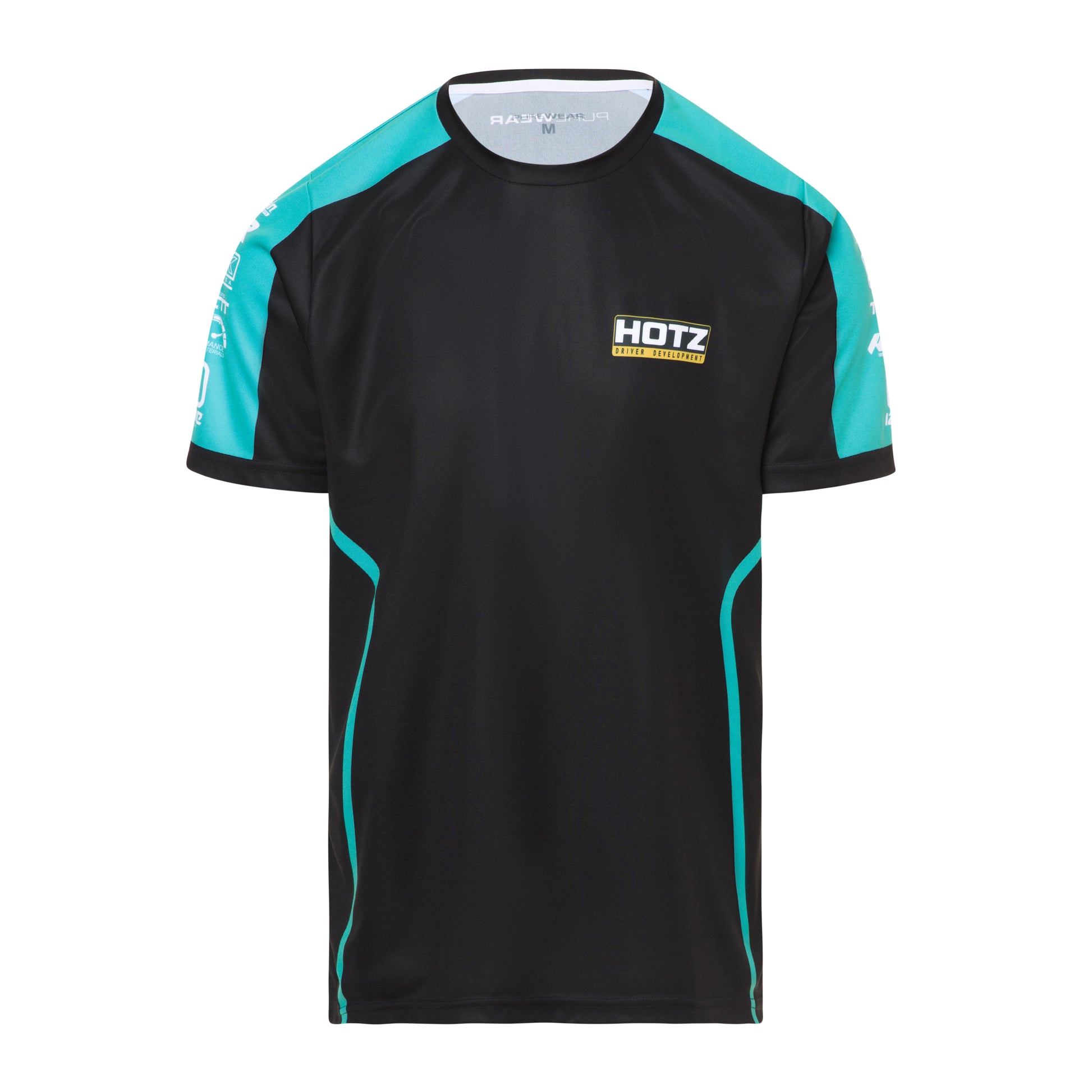 Black and teal sports shirt with 'HOTZ' logo on a white background by purewear