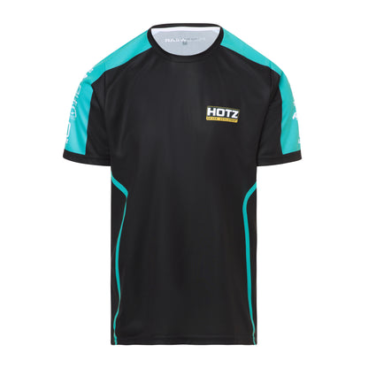 Black and teal sports shirt with 'HOTZ' logo on a white background by purewear