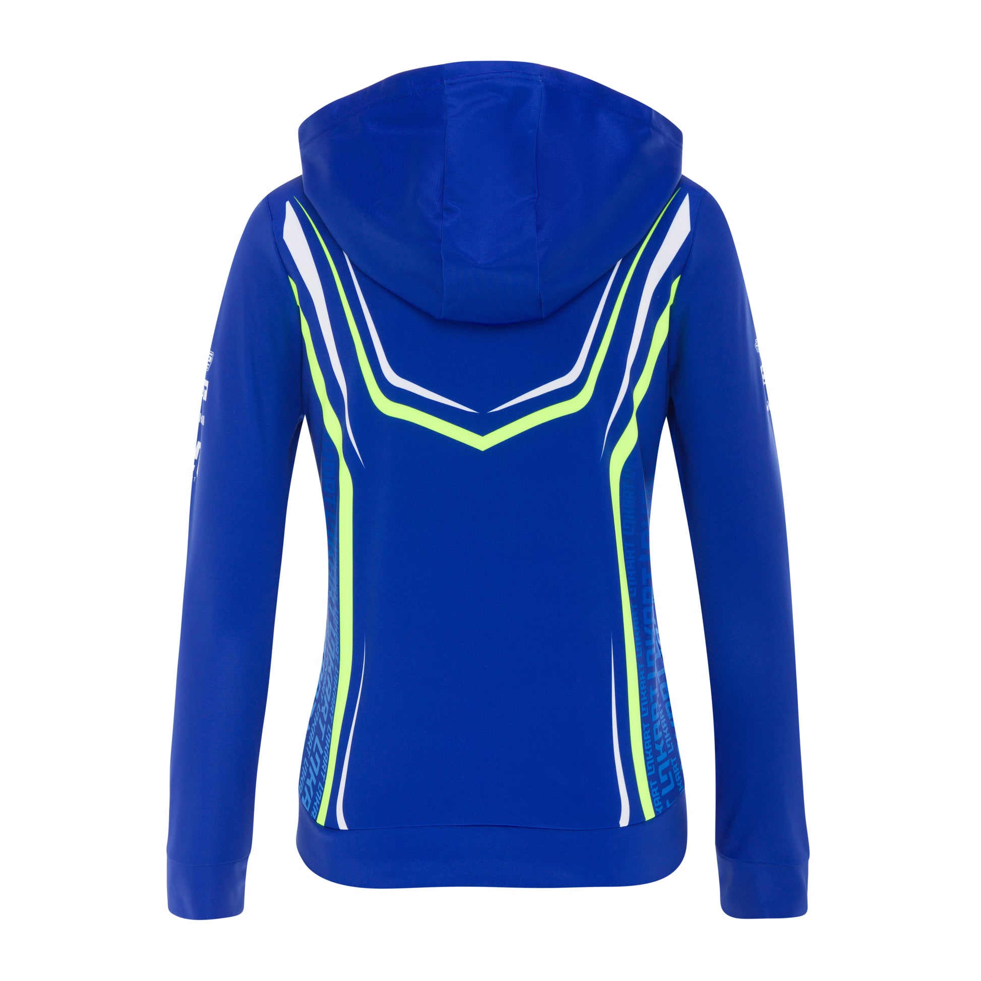 Purewear Blue W hood with white and green accents on a white background