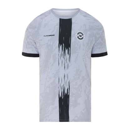 Purewear Gray t-shirt with black and white design on a white background