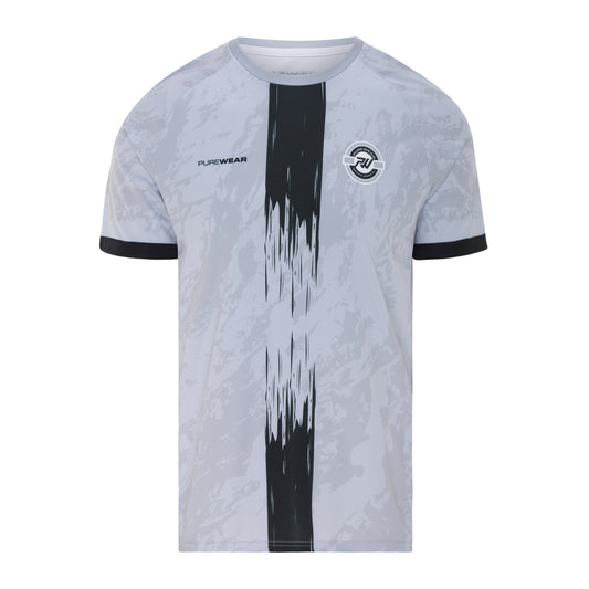 Purewear Gray t-shirt with black and white design on a white background
