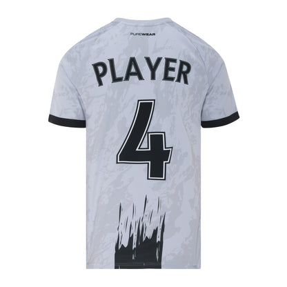 Gray sports jersey with black numbering and text on a white background