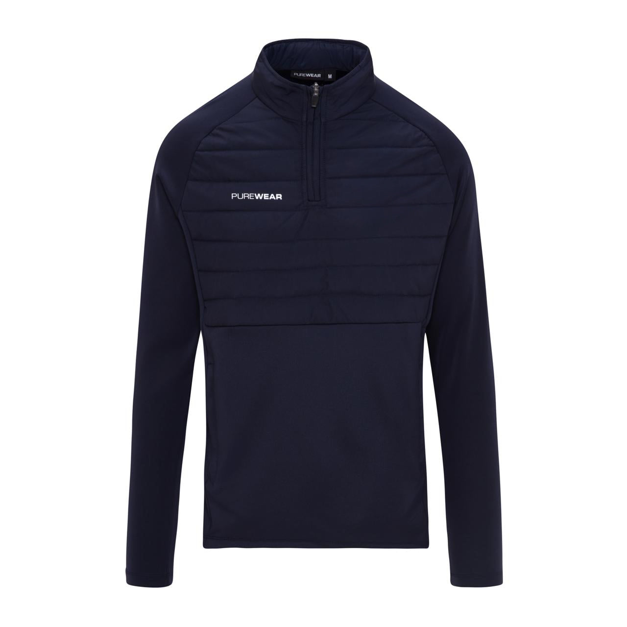 Purewear Navy pullover with a brand logo on a white background