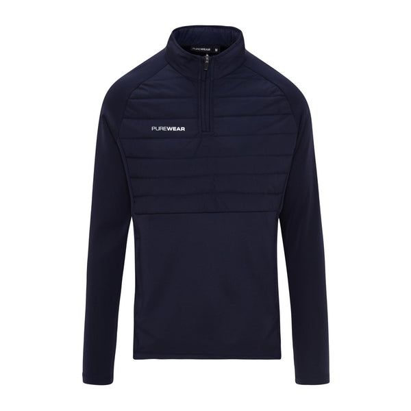 Purewear Navy pullover with a brand logo on a white background