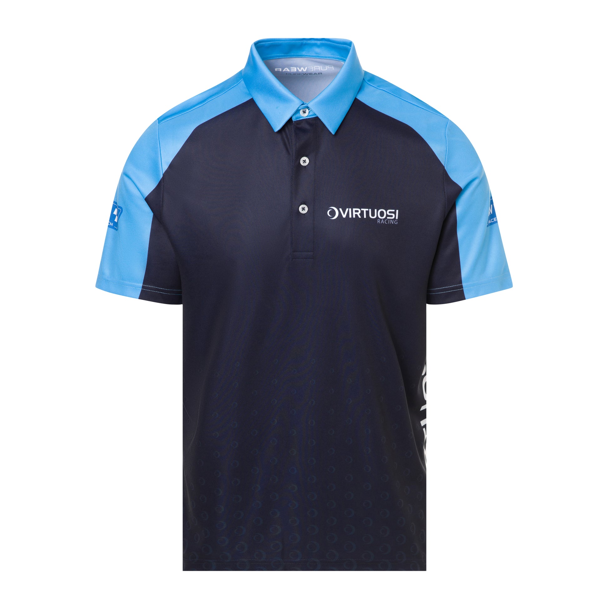 Purewear performance polo shirt Virtuosi Racing edition with custom team branding and piqué fabric