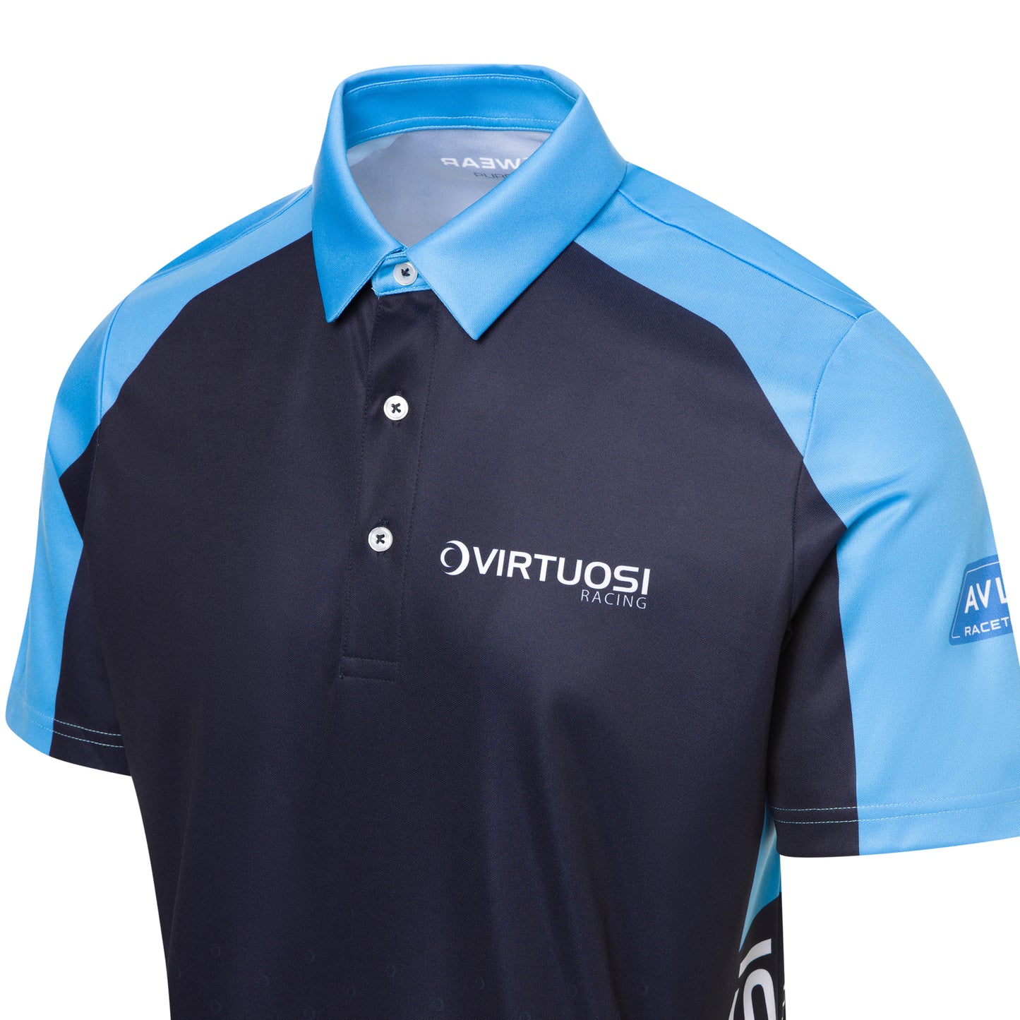 Purewear performance polo shirt Virtuosi Racing edition with custom team branding and piqué fabric