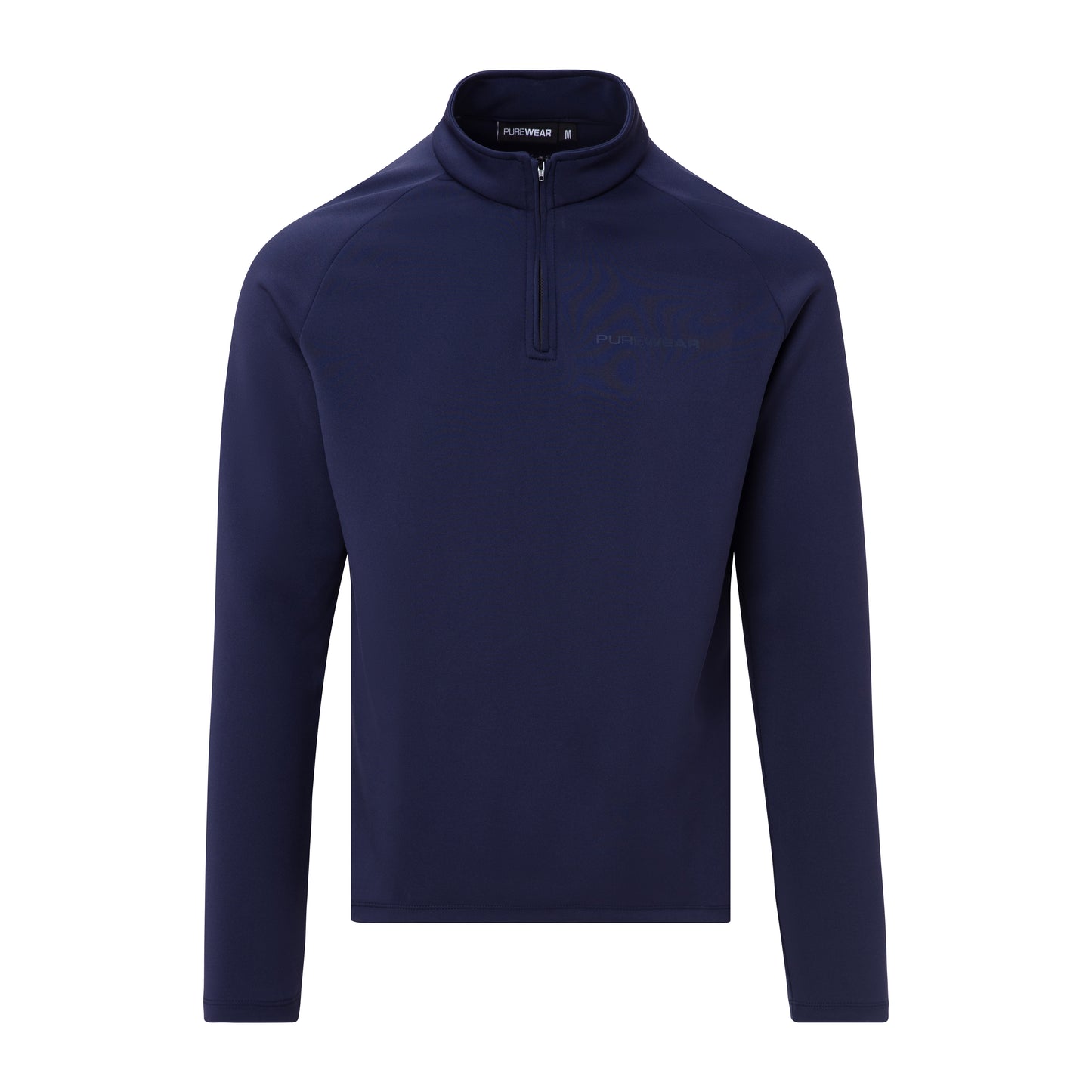 Purewear Navy long-sleeve pullover with a quarter zip on a white background