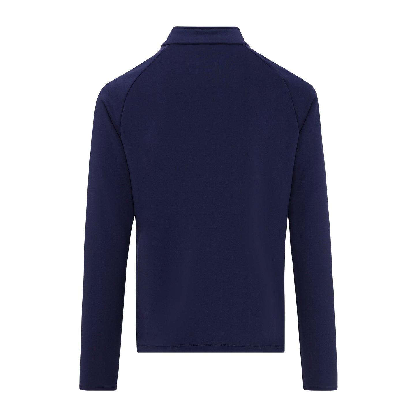 Navy blue long-sleeve  TECH QUARTER ZIP shirt on a white background