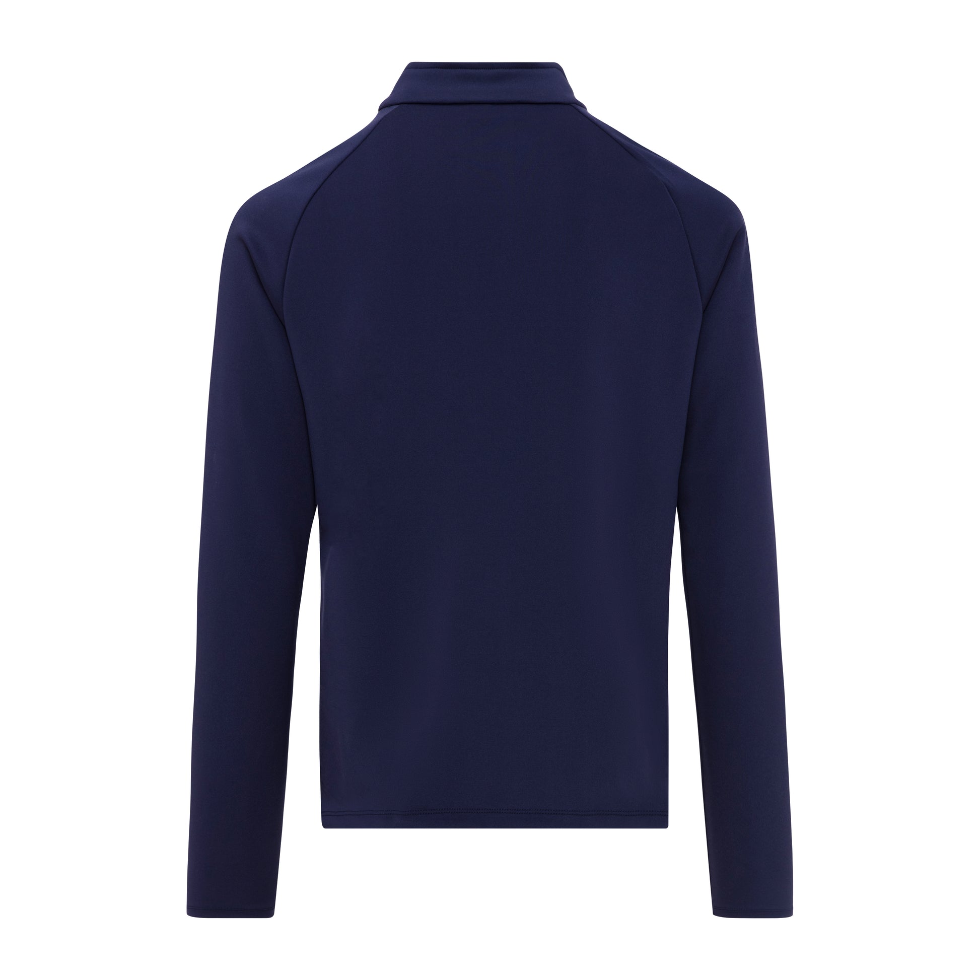 Navy blue long-sleeve  TECH QUARTER ZIP shirt on a white background