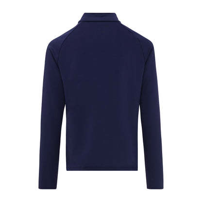 Navy blue long-sleeve  TECH QUARTER ZIP shirt on a white background