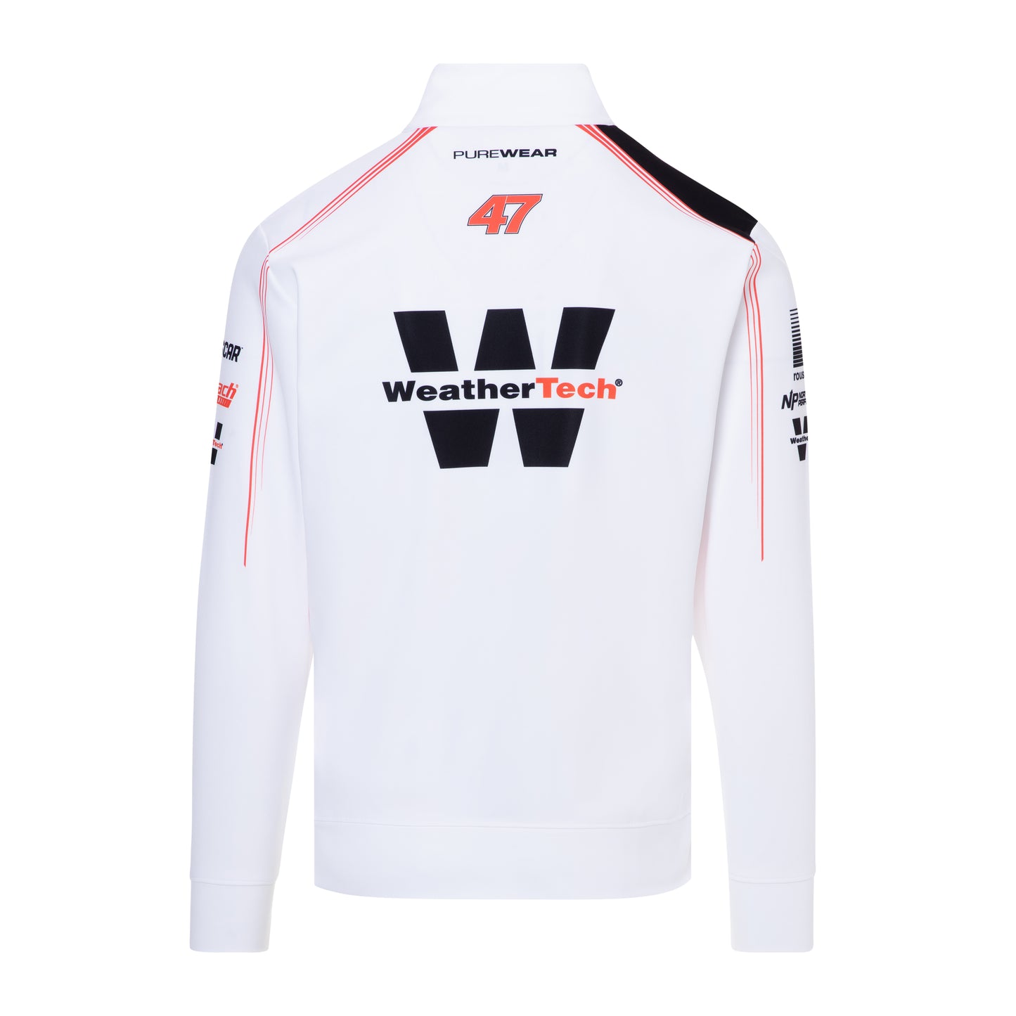 Purewear White jacket with WeatherTech logo and number 47 on a white background