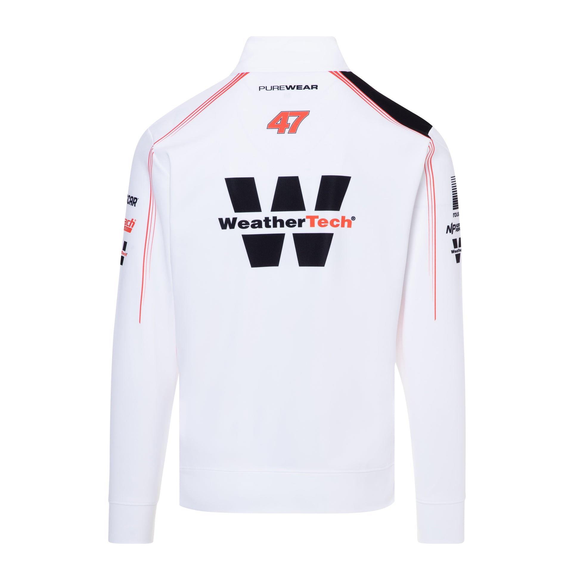 Purewear White jacket with WeatherTech logo and number 47 on a white background