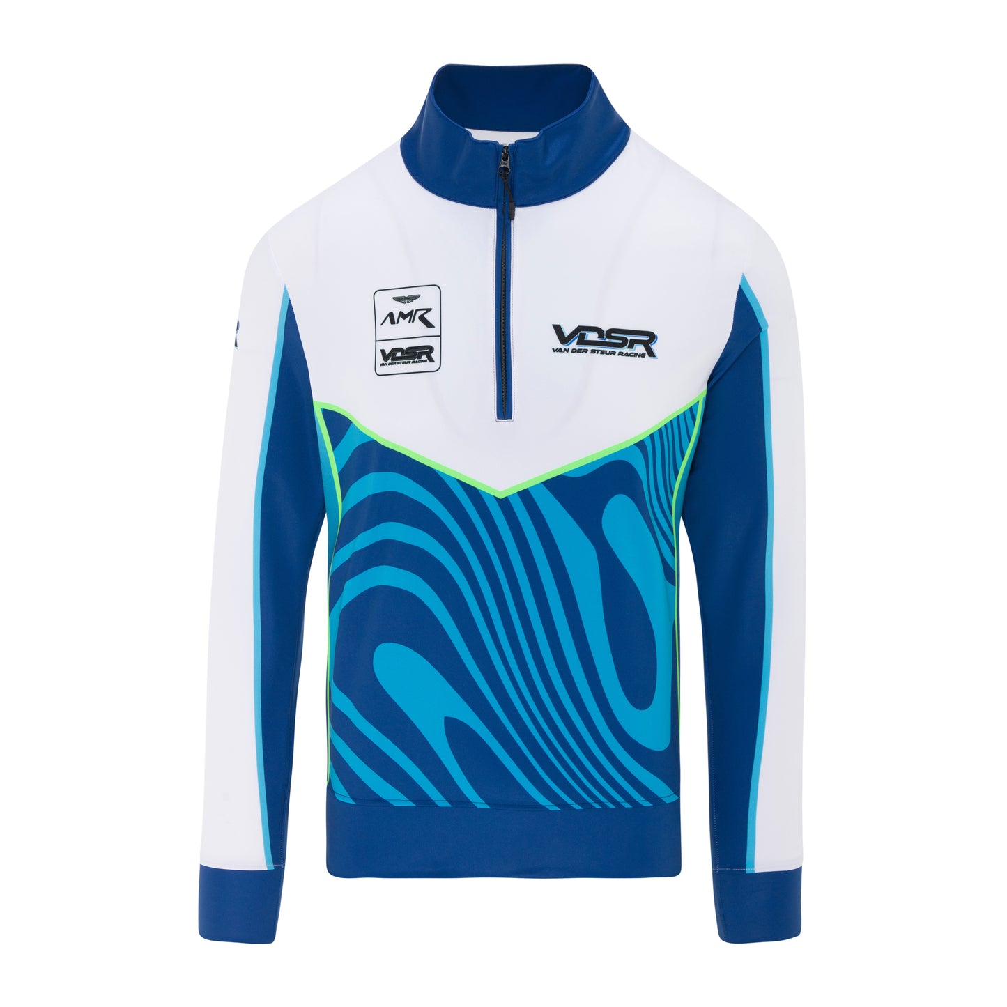 Purewear sweatshirt with blue and white design on a white background