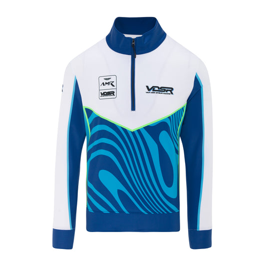 Purewear sweatshirt with blue and white design on a white background