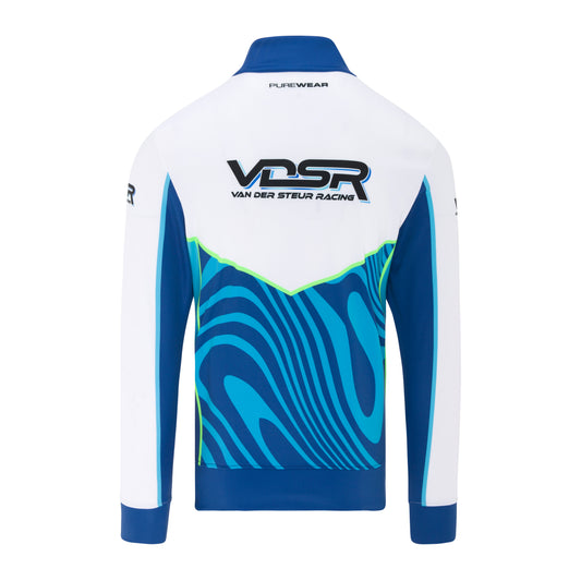 Van der Steur Racing jacket with blue and white design on a white background
