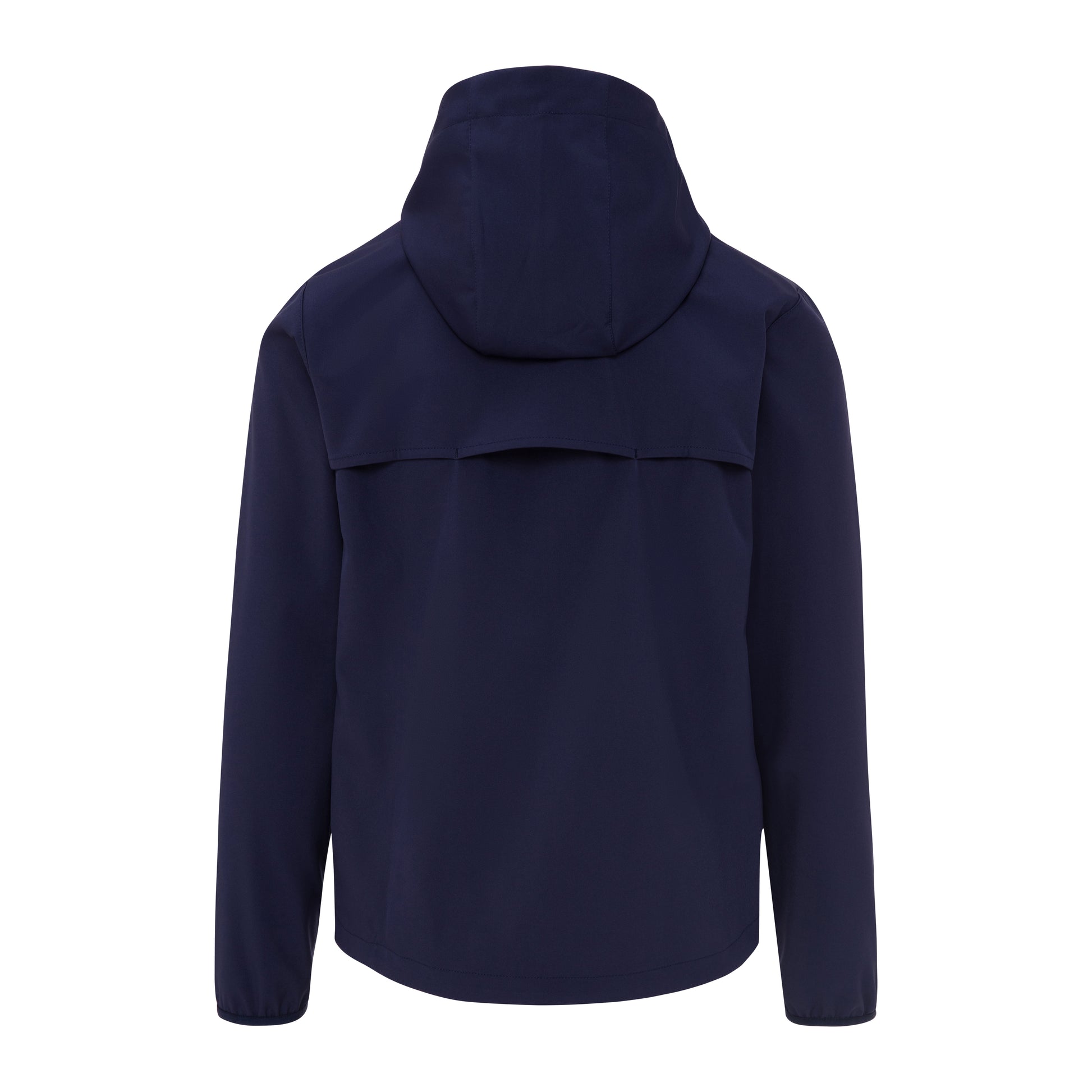 Navy blue rain jacket on a white background