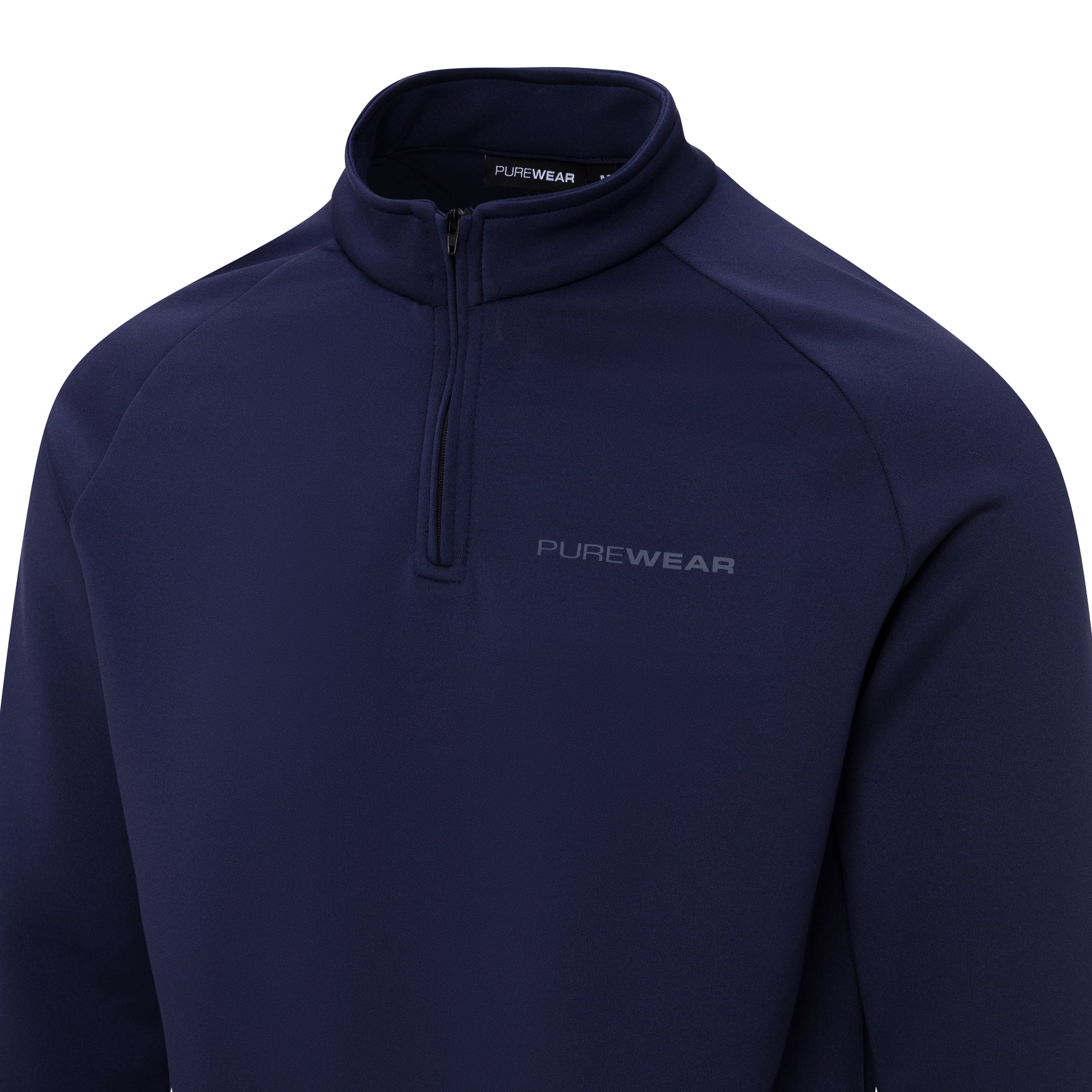 Navy blue  TECH QUARTER ZIP with 'PUREWEAR' logo on a white background