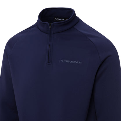 Navy blue  TECH QUARTER ZIP with 'PUREWEAR' logo on a white background
